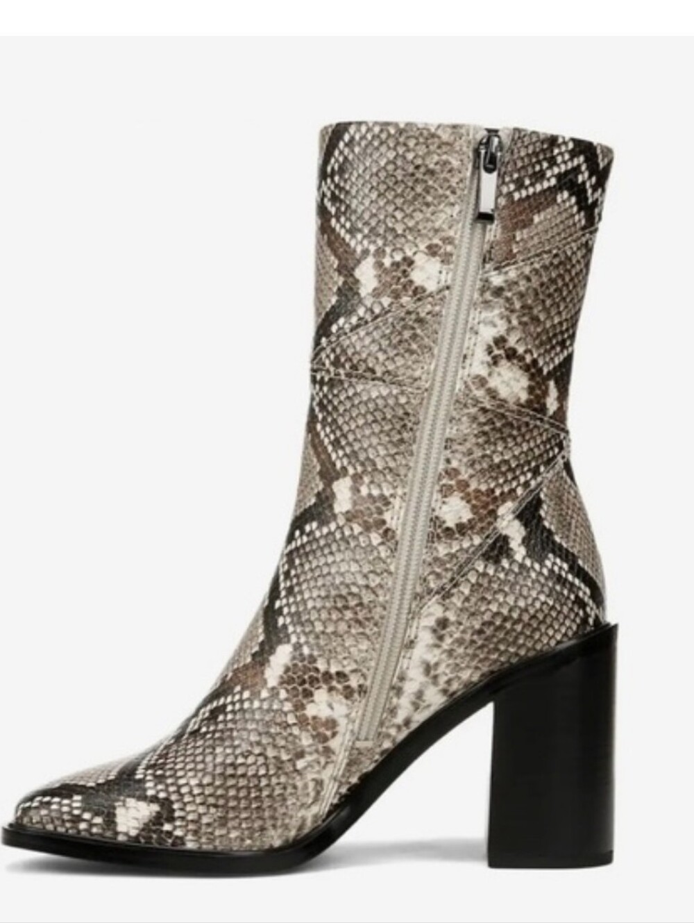 Franco Sarto Snake-Print Block Heel Ankle Boots - Taupe & Ivory - Picture 2 of 5